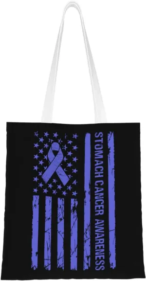 Stomach Cancer Awareness Usa Flag Tote Bag for Women Canvas Shopping Bags Reusable Beach Bag Grocery Bags Tote Shoulder Bag Gift Bags