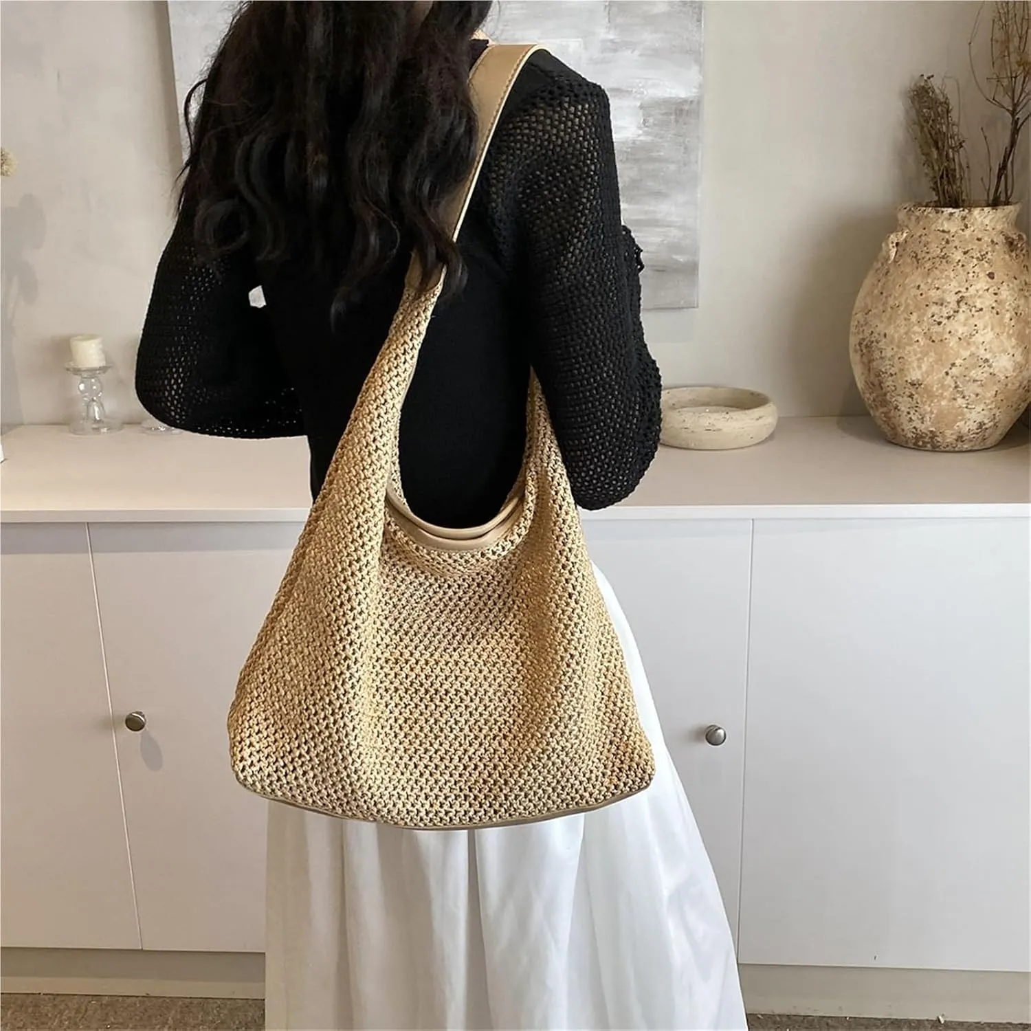 Straw Tote Bag Women Raffia Shoulder Top Handle Clutch Purse For Women Woven Handbags For Summer Beach