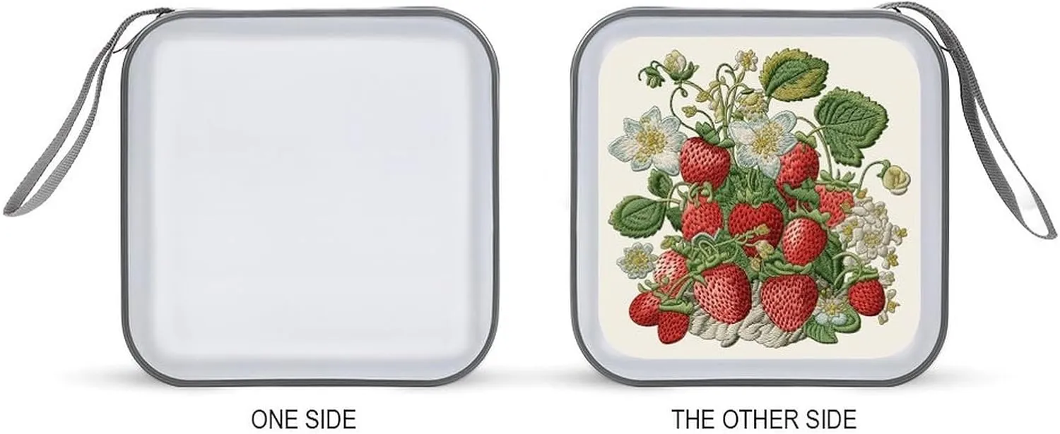 Strawberry Embroidery Portable CD Case Holder,DVD Wallet Holder 40 Capacity CD Cases Storage DVD Book Binder for Car Home Travel