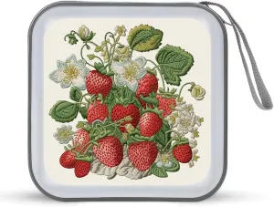 Strawberry Embroidery Portable CD Case Holder,DVD Wallet Holder 40 Capacity CD Cases Storage DVD Book Binder for Car Home Travel