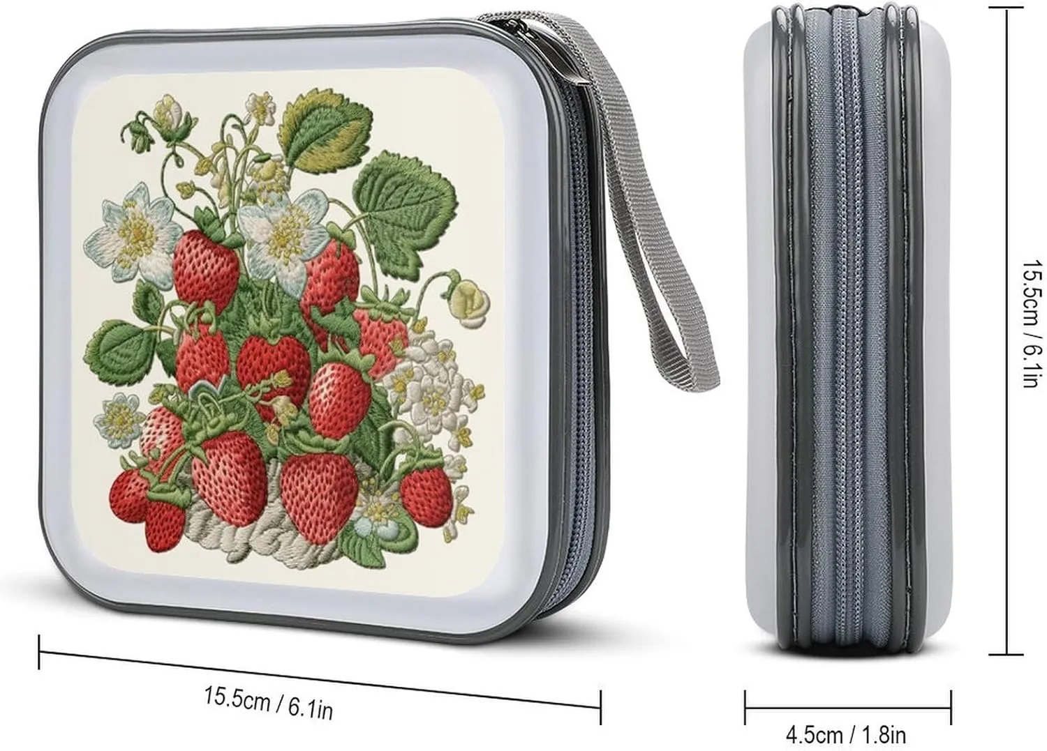 Strawberry Embroidery Portable CD Case Holder,DVD Wallet Holder 40 Capacity CD Cases Storage DVD Book Binder for Car Home Travel