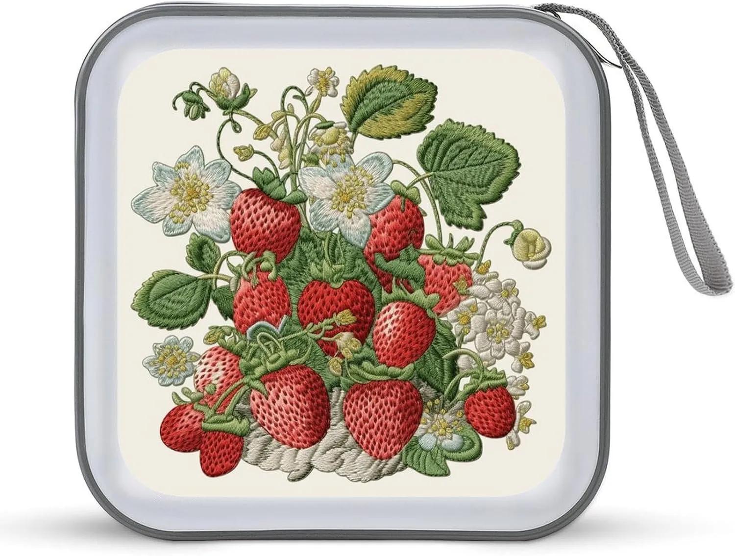 Strawberry Embroidery Portable CD Case Holder,DVD Wallet Holder 40 Capacity CD Cases Storage DVD Book Binder for Car Home Travel
