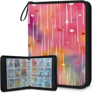 Streamline Pattern 3 Ring Trading Zipper Binder Strap, Trading Card Binder 4 Pocket, 400 Pockets Card Holder with 50 Removable Sleeves for Game Cards