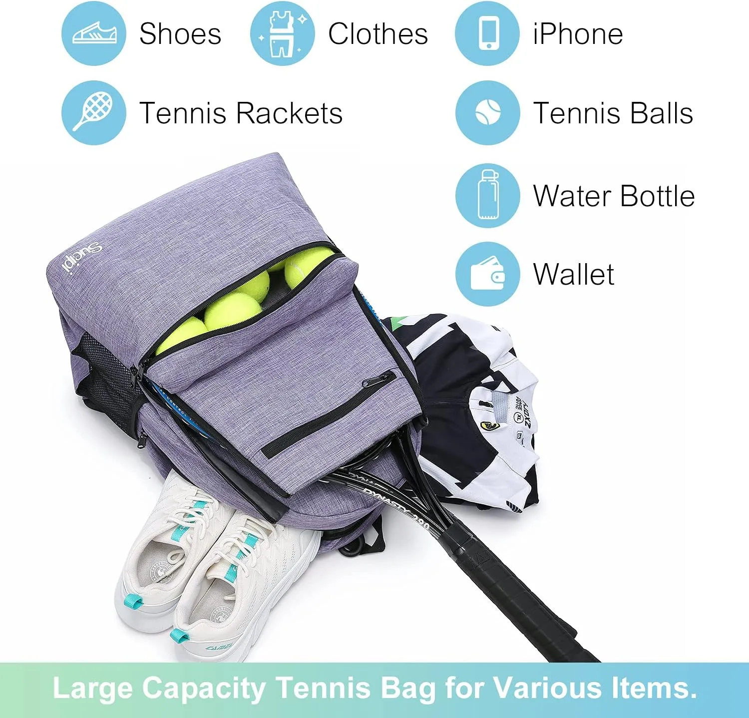 Sucipi Tennis Bag Professional Tennis Backpack for Men and Women Racket Bags Holds 2 Rackets with Ventilated Shoe Compartment