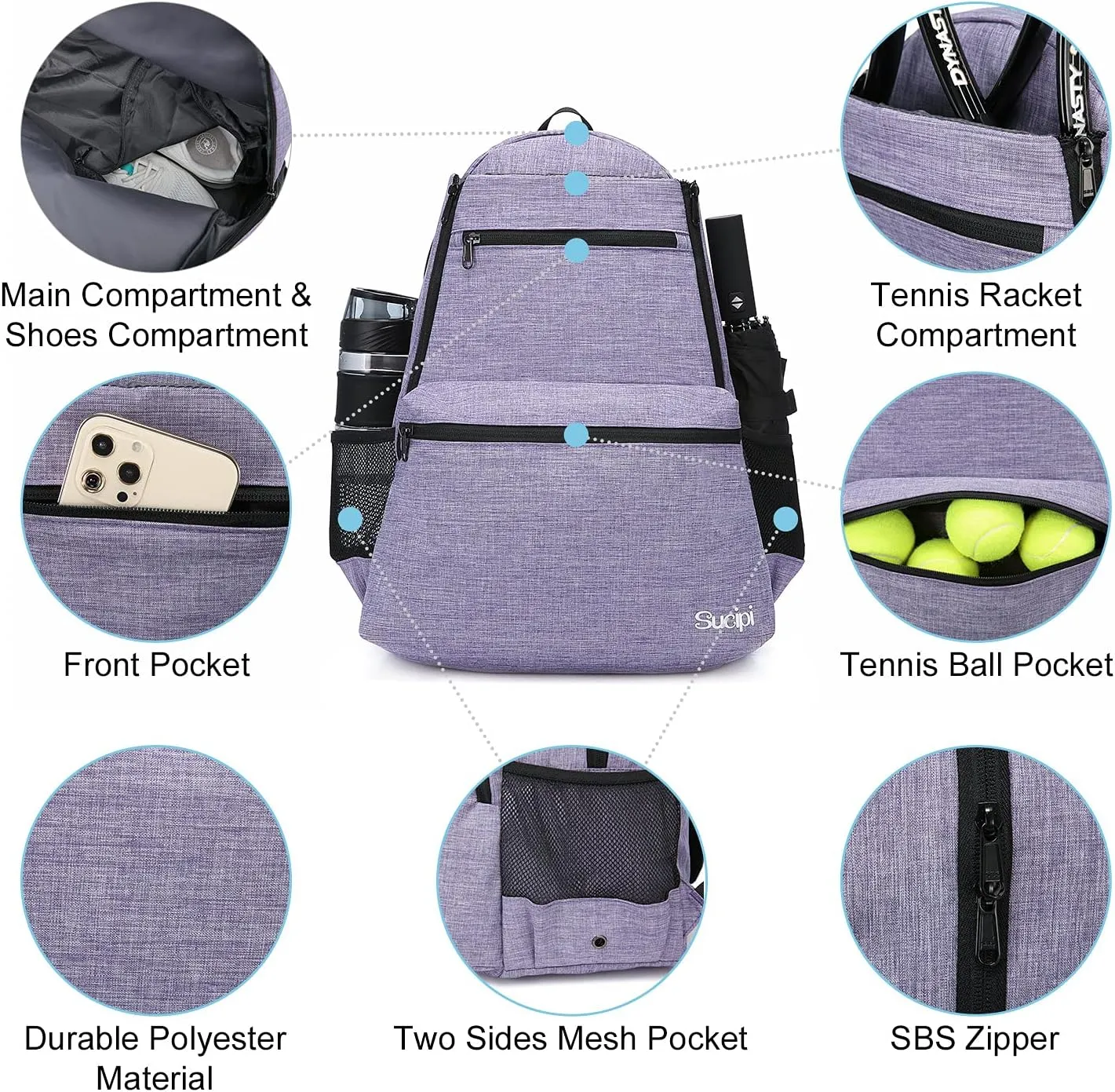 Sucipi Tennis Bag Professional Tennis Backpack for Men and Women Racket Bags Holds 2 Rackets with Ventilated Shoe Compartment