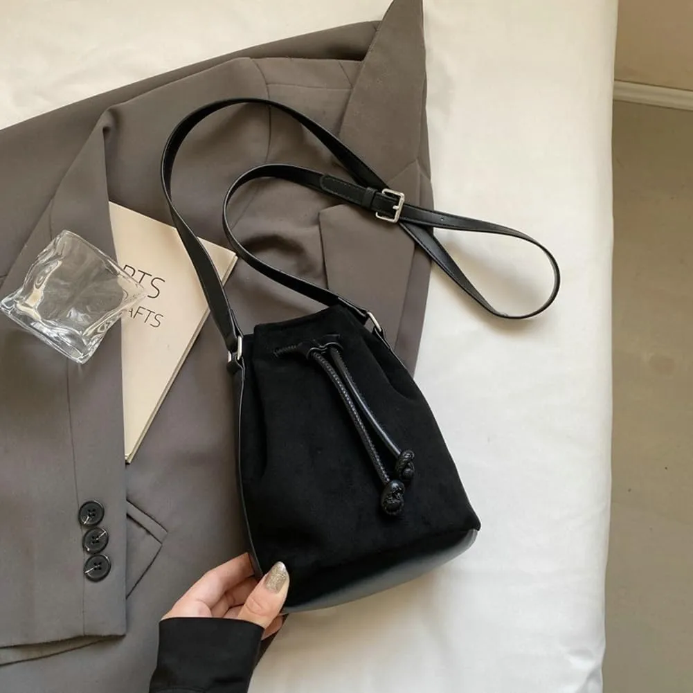 Suede Bucket Bag for Women Crossbody Purse Shoulder Bags Drawstring Hobo Bag Satchels Suede Bag Bucket Handbags
