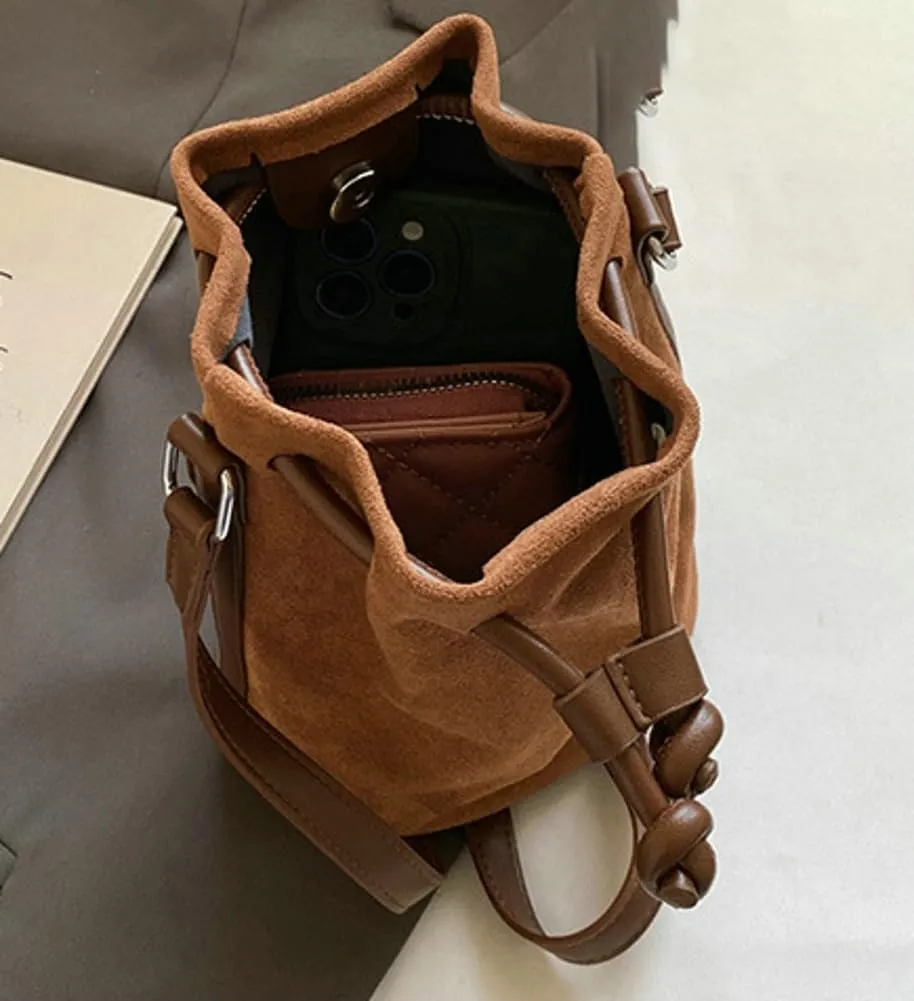 Suede Bucket Bag for Women Crossbody Purse Shoulder Bags Drawstring Hobo Bag Satchels Suede Bag Bucket Handbags