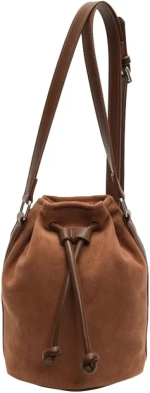 Suede Bucket Bag for Women Crossbody Purse Shoulder Bags Drawstring Hobo Bag Satchels Suede Bag Bucket Handbags