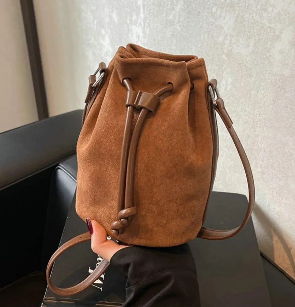 Suede Bucket Bag for Women Crossbody Purse Shoulder Bags Drawstring Hobo Bag Satchels Suede Bag Bucket Handbags
