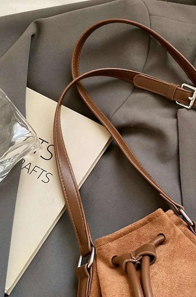 Suede Bucket Bag for Women Crossbody Purse Shoulder Bags Drawstring Hobo Bag Satchels Suede Bag Bucket Handbags