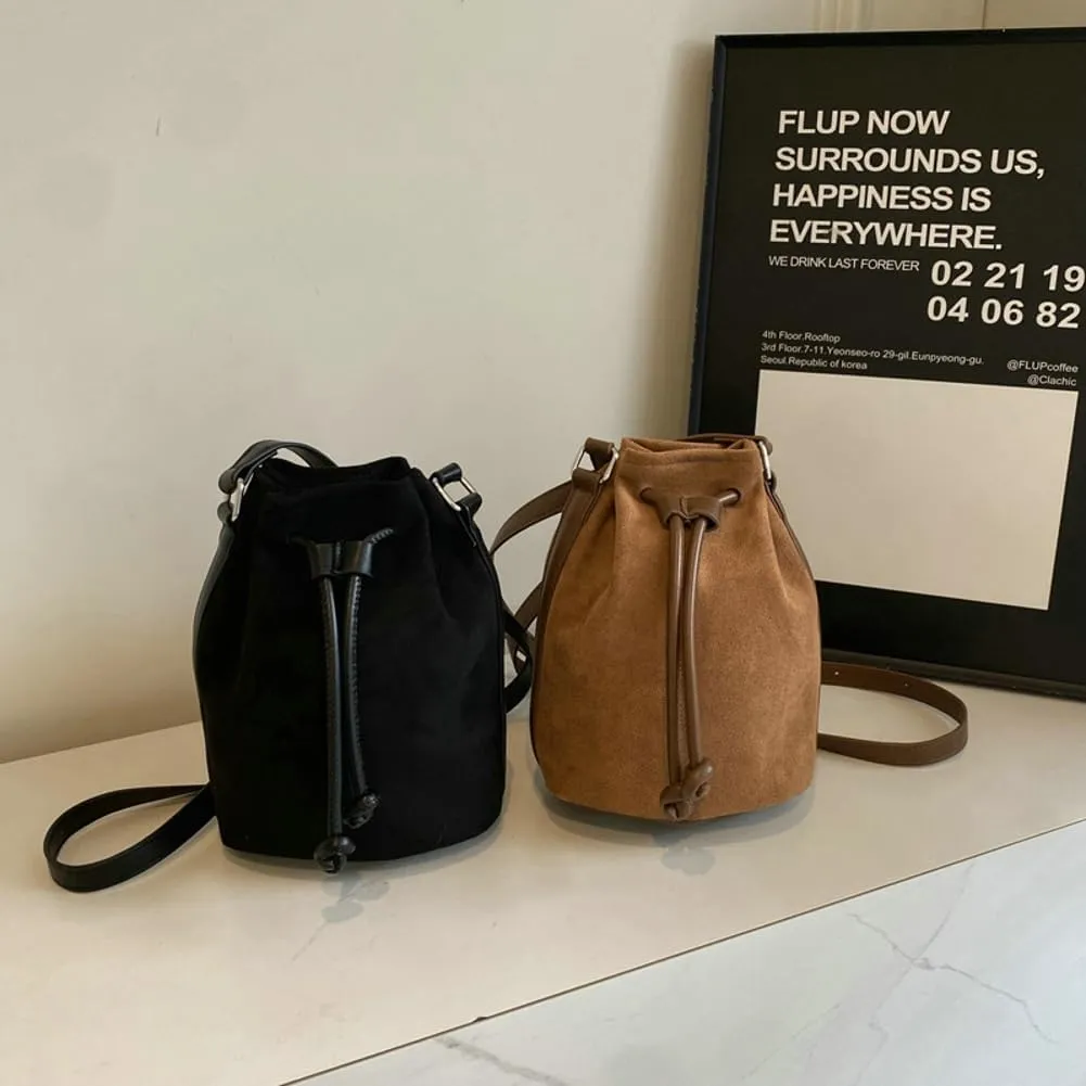 Suede Bucket Bag for Women Crossbody Purse Shoulder Bags Drawstring Hobo Bag Satchels Suede Bag Bucket Handbags
