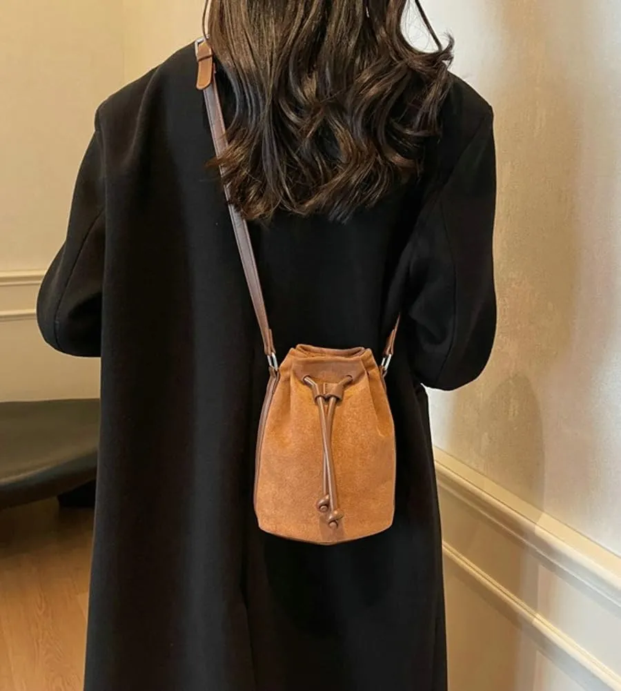 Suede Bucket Bag for Women Crossbody Purse Shoulder Bags Drawstring Hobo Bag Satchels Suede Bag Bucket Handbags