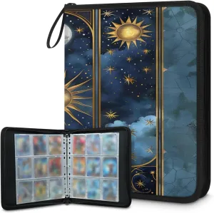 Sun Moon 3 Ring Trading Zipper Binder Strap, Trading Card Binder 4 Pocket, 400 Pockets Card Holder with 50 Removable Sleeves for Game Cards