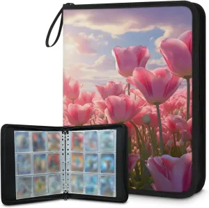 Sun Tulip 3 Ring Trading Zipper Binder Strap, Trading Card Binder 4 Pocket, 400 Pockets Card Holder with 50 Removable Sleeves for Game Cards