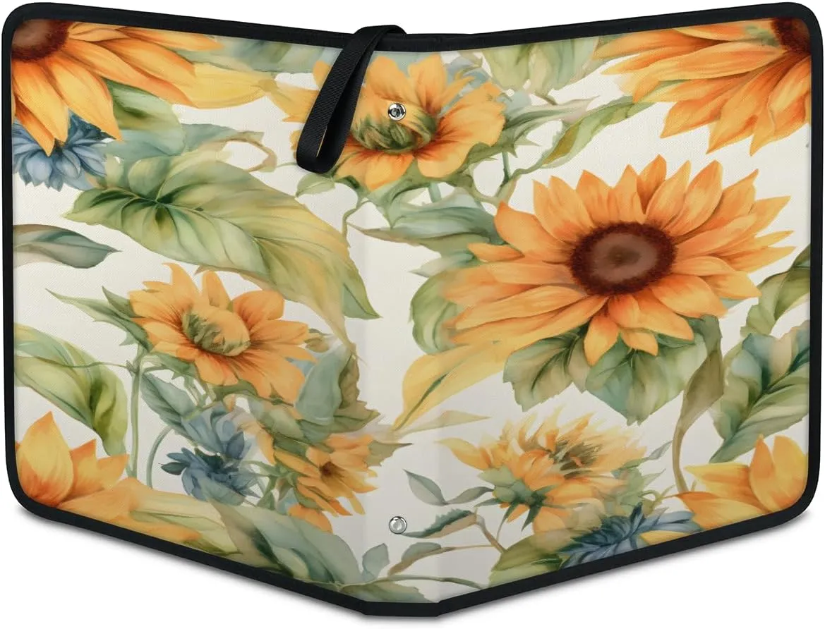 Sunflower Palm Leaf 3 Ring Trading Zipper Binder Strap, Trading Card Binder 4 Pocket, 400 Pockets Card Holder with 50 Removable Sleeves for Game Cards