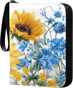 Sunflowers Bluebells Card Binder 4 Pocket Collectible Trading Card Albums with 50 Sleeves Double Side PU Waterproof 3 Ring for Sports & Game Cards