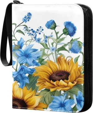 Sunflowers Bluebells Card Binder 4 Pocket Collectible Trading Card Albums with 50 Sleeves Double Side PU Waterproof 3 Ring for Sports & Game Cards