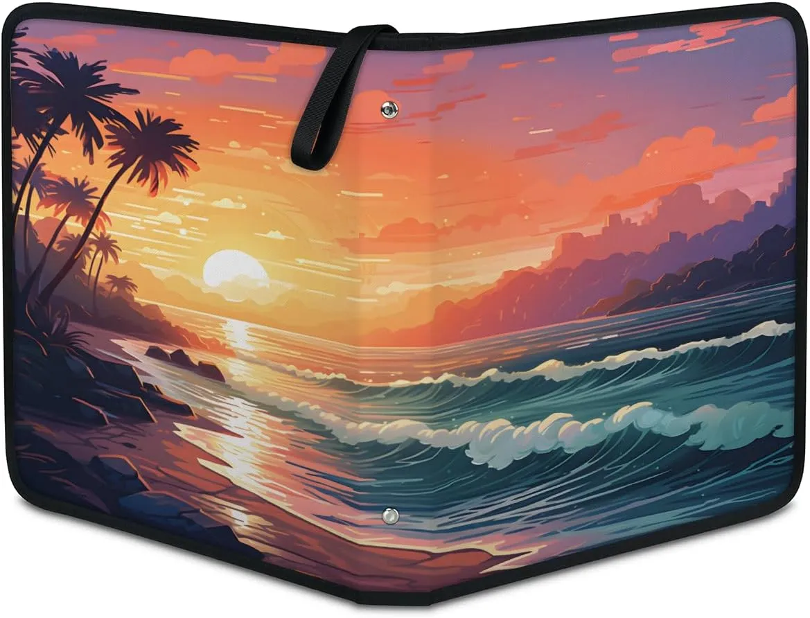 Sunset Beach 3 Ring Trading Zipper Binder Strap, Trading Card Binder 9 Pocket, 900 Pockets Card Holder with 50 Removable Sleeves for Game Cards