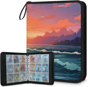 Sunset Beach 3 Ring Trading Zipper Binder Strap, Trading Card Binder 9 Pocket, 900 Pockets Card Holder with 50 Removable Sleeves for Game Cards