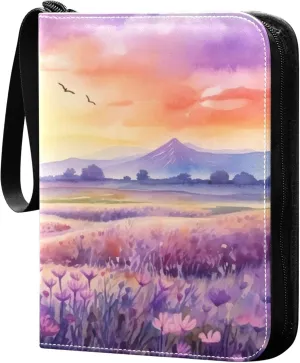 Sunset in A Purple Field Card Binder 4 Pocket Collectible Trading Card Albums with 50 Sleeves Double Side PU Waterproof 3 Ring for Sports & Game Cards