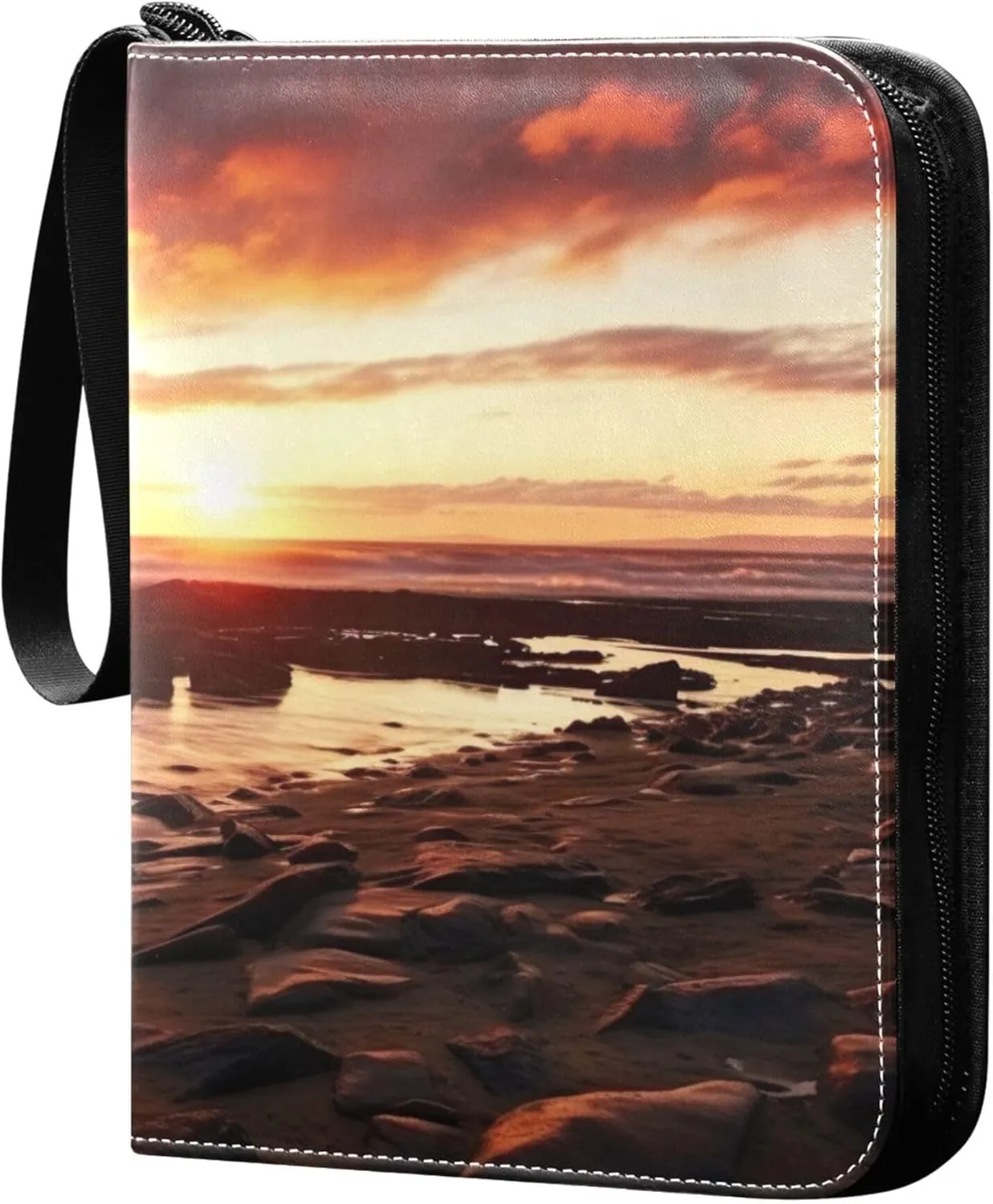 Sunset Lighthouse Card Binder 4 Pocket Collectible Trading Card Albums with 50 Sleeves Double Side PU Waterproof 3 Ring for Sports & Game Cards