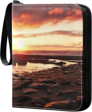 Sunset Lighthouse Card Binder 4 Pocket Collectible Trading Card Albums with 50 Sleeves Double Side PU Waterproof 3 Ring for Sports & Game Cards