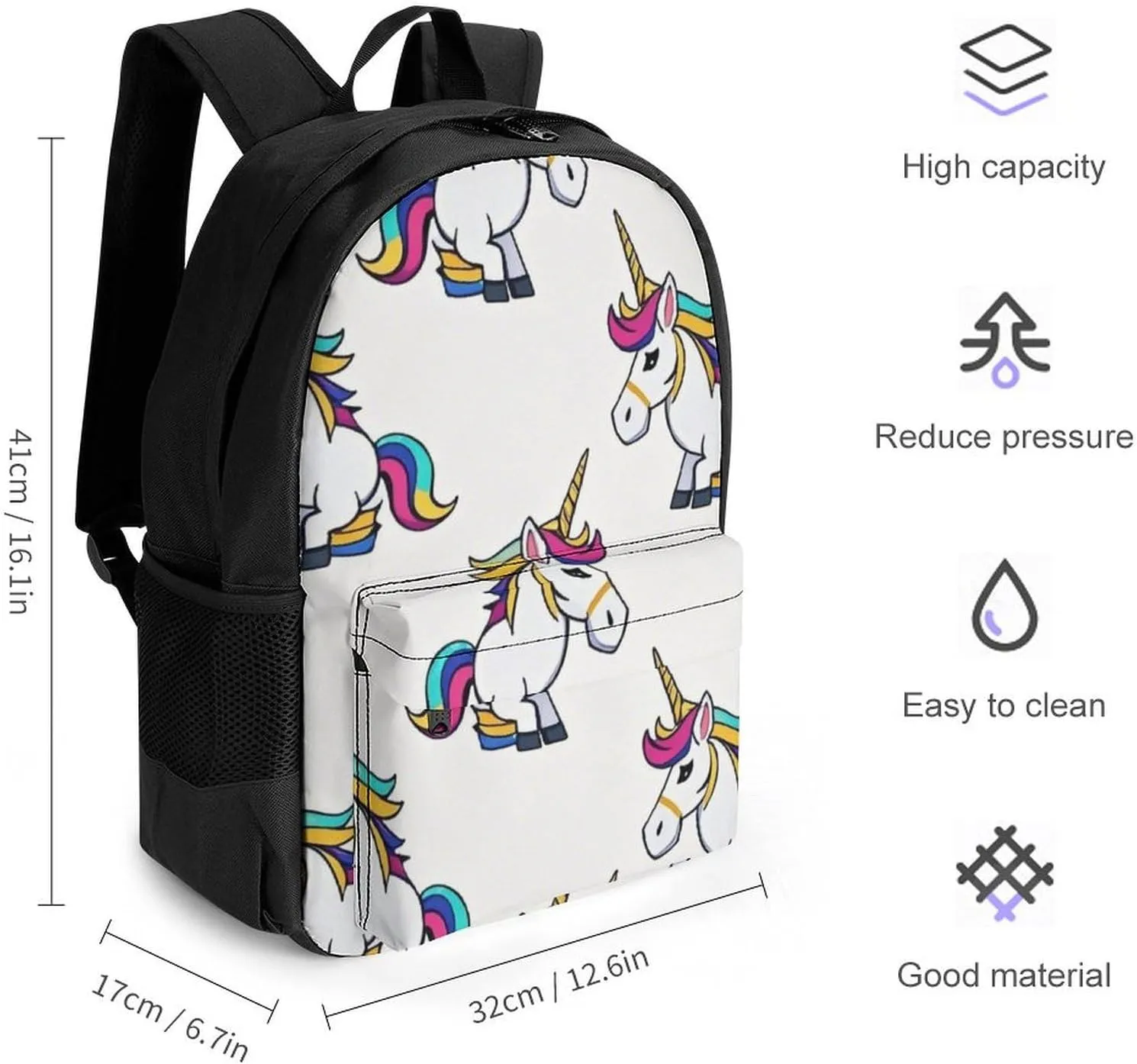 Supdreamc Adults Lightweight Mythical Fantasy Unicorn Art Rucksacks Large Capacity Bookbag With Adjustable Shoulder Straps for Trekking Outdoors Bicycle