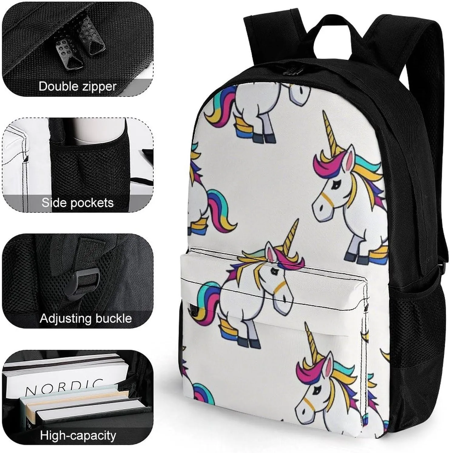 Supdreamc Adults Lightweight Mythical Fantasy Unicorn Art Rucksacks Large Capacity Bookbag With Adjustable Shoulder Straps for Trekking Outdoors Bicycle