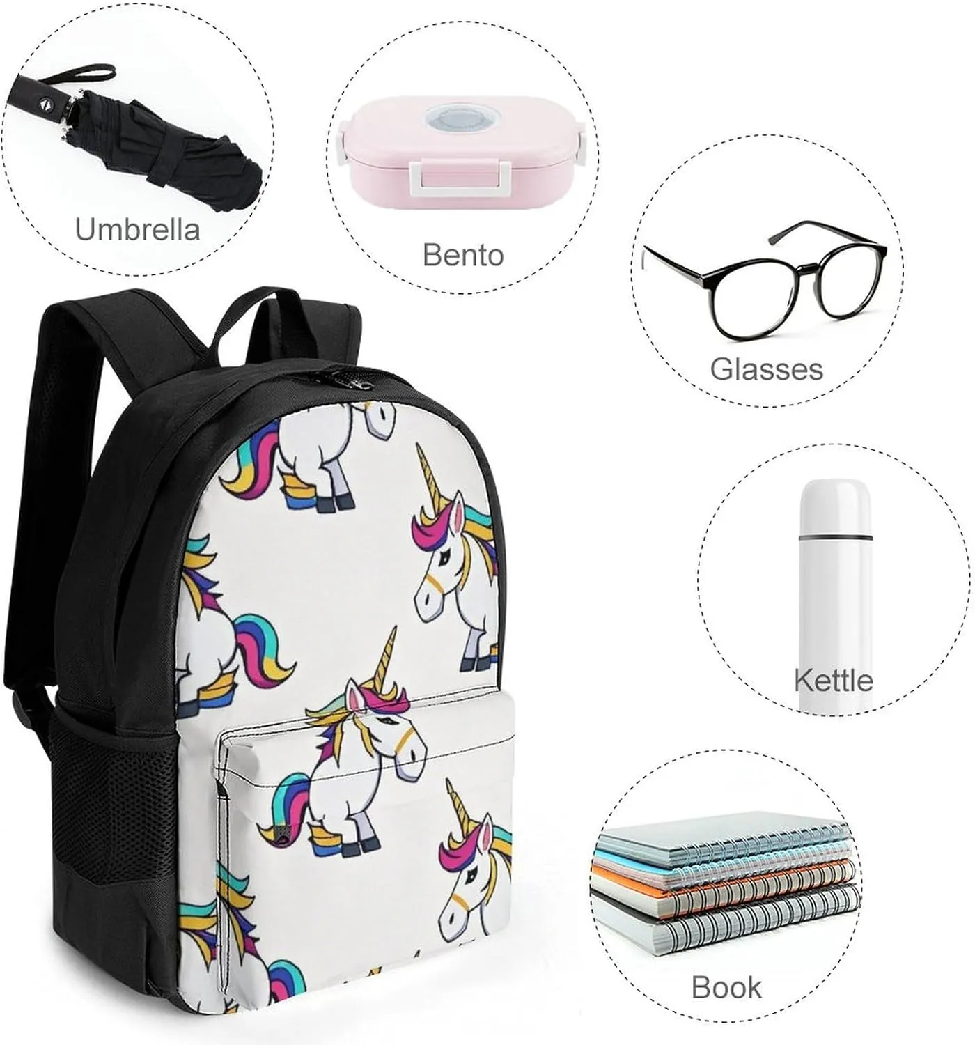 Supdreamc Adults Lightweight Mythical Fantasy Unicorn Art Rucksacks Large Capacity Bookbag With Adjustable Shoulder Straps for Trekking Outdoors Bicycle