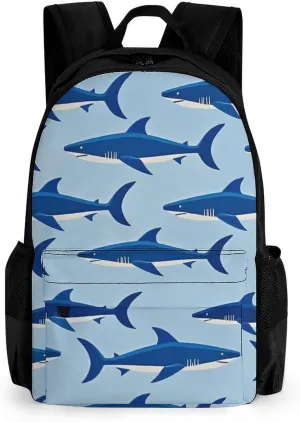 Supdreamc Blue Ocean Sea Shark Art Shoulder Book Bags Polyester Multipurpose Anti-Theft Carry On Bag Large Capacity Travel Hiking & Camping Rucksack