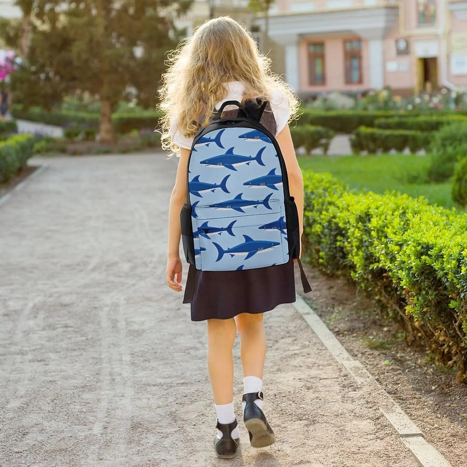 Supdreamc Blue Ocean Sea Shark Art Shoulder Book Bags Polyester Multipurpose Anti-Theft Carry On Bag Large Capacity Travel Hiking & Camping Rucksack