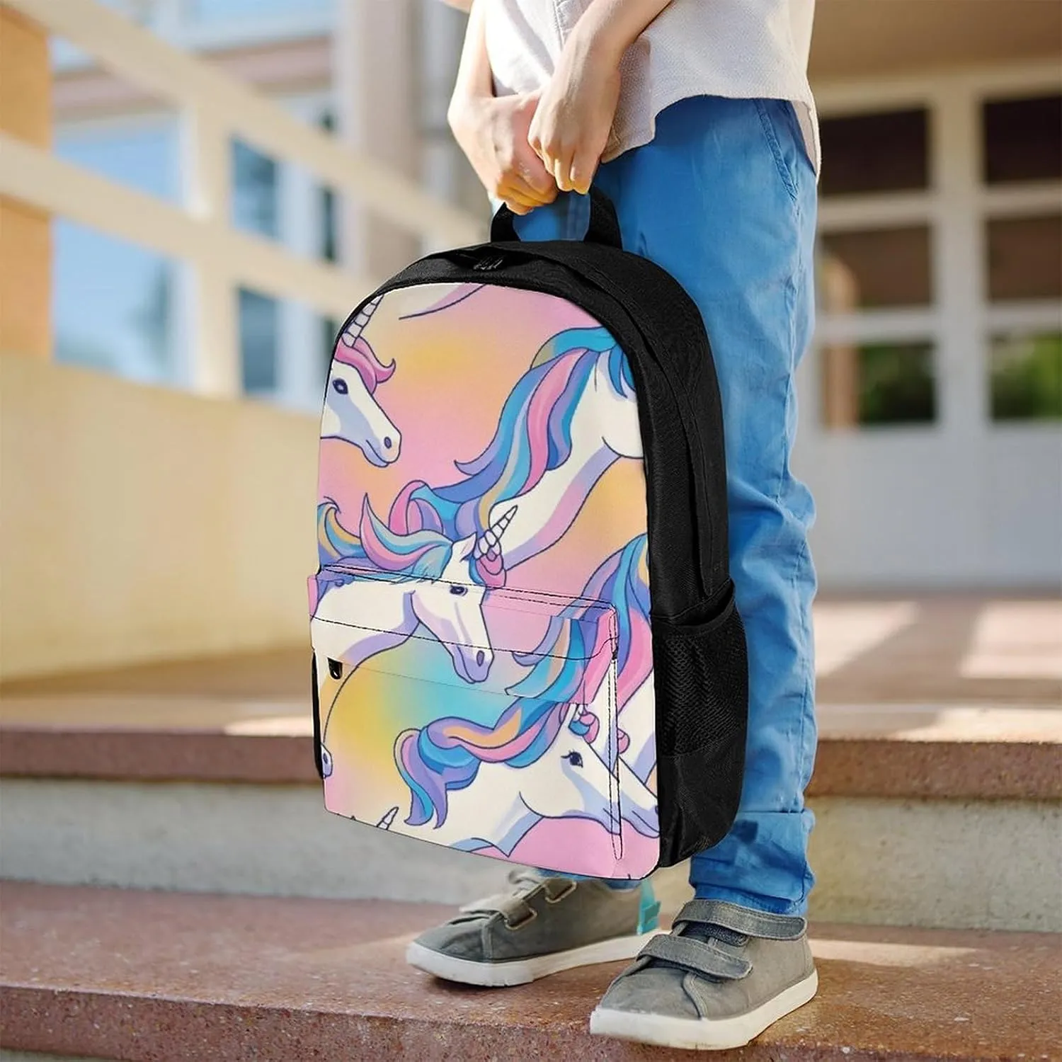 Supdreamc Lightweight Daypack Bookbag for Trekking Business Walking Cycling - Big Capacity Anti-Theft Multipurpose Carry On Bag, Cute Rainbow Unicorn Art Business Computer Bag