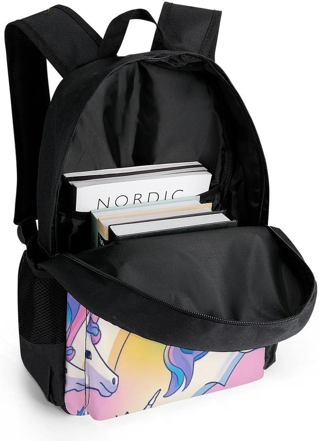 Supdreamc Lightweight Daypack Bookbag for Trekking Business Walking Cycling - Big Capacity Anti-Theft Multipurpose Carry On Bag, Cute Rainbow Unicorn Art Business Computer Bag