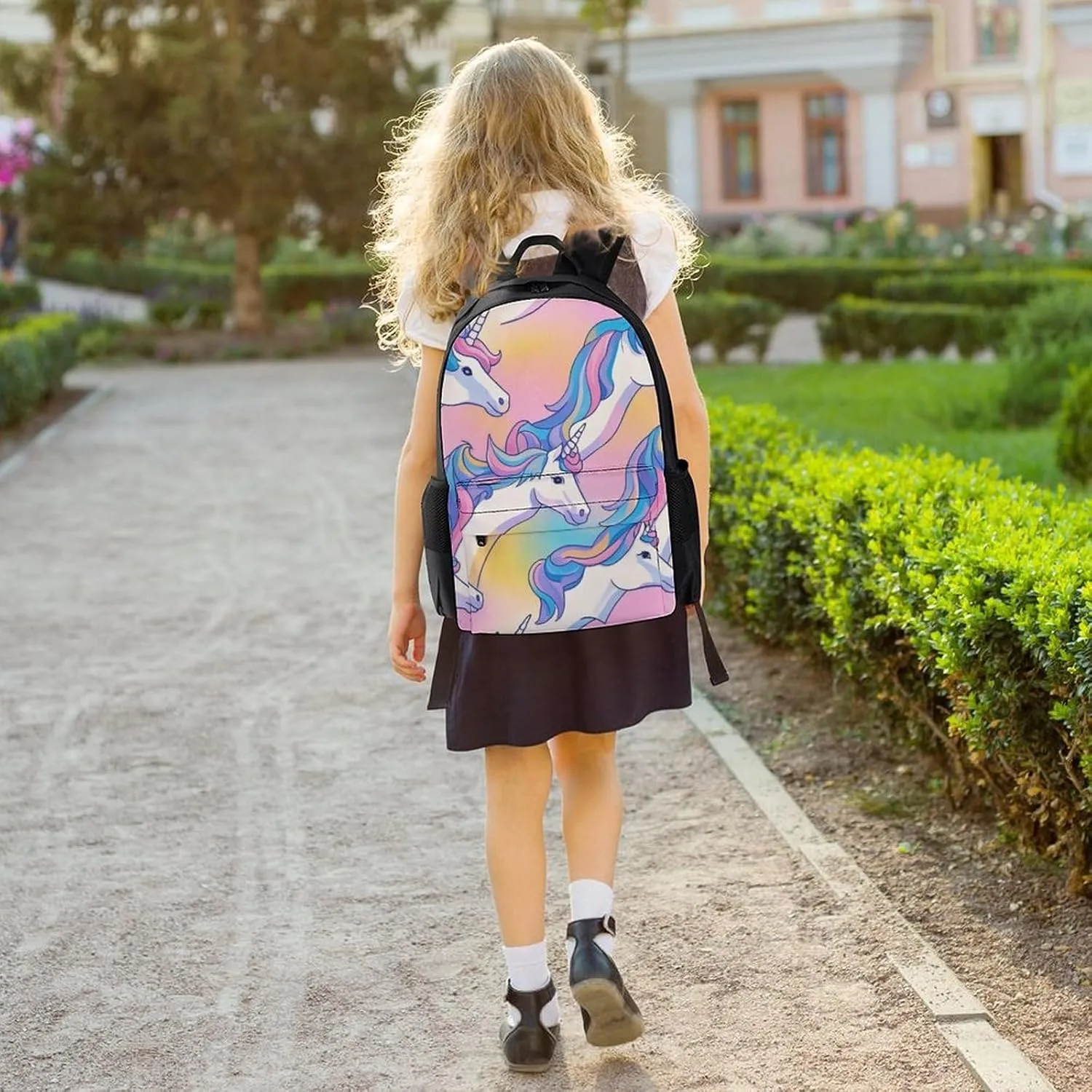 Supdreamc Lightweight Daypack Bookbag for Trekking Business Walking Cycling - Big Capacity Anti-Theft Multipurpose Carry On Bag, Cute Rainbow Unicorn Art Business Computer Bag