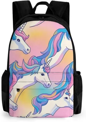 Supdreamc Lightweight Daypack Bookbag for Trekking Business Walking Cycling - Big Capacity Anti-Theft Multipurpose Carry On Bag, Cute Rainbow Unicorn Art Business Computer Bag