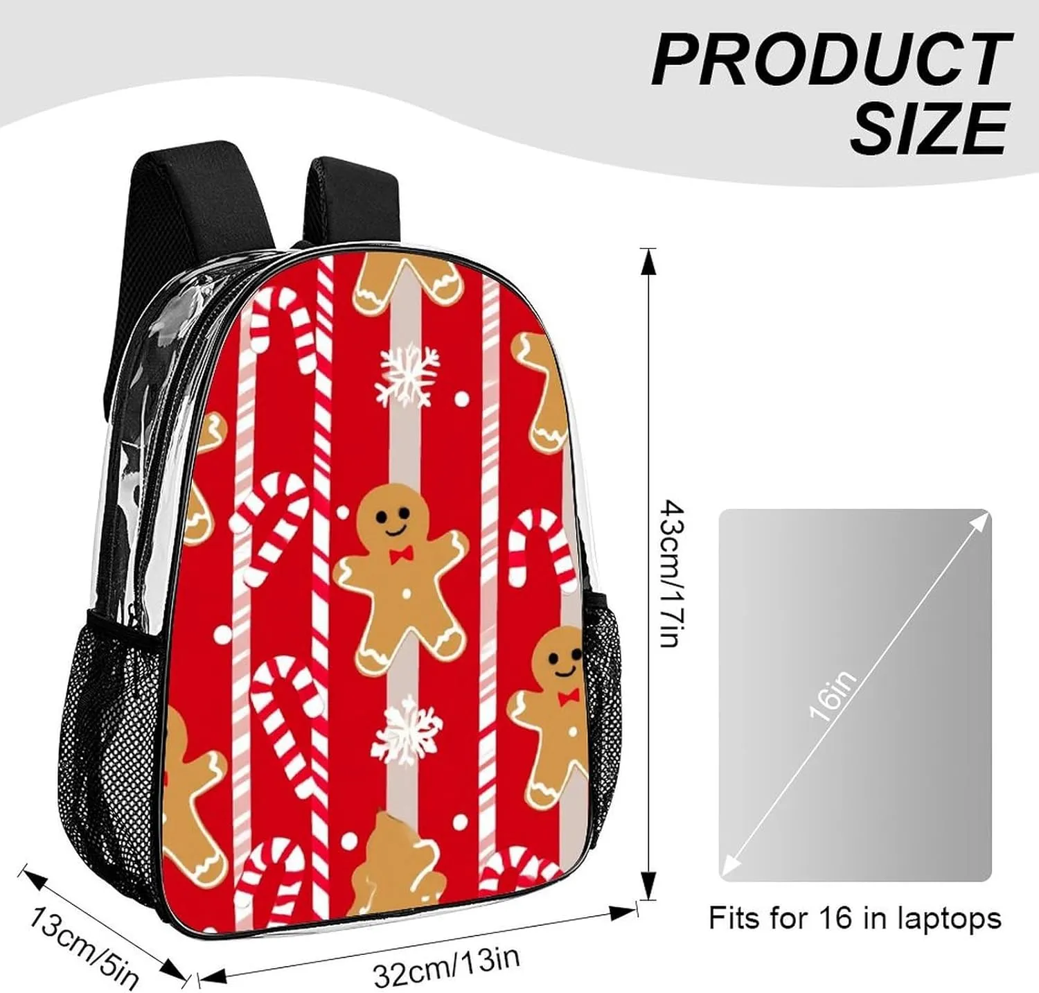 Supdreamc Lightweight Rucksacks for Camping Picnic Cycling - Large Capacity Multipurpose Transparent Carry On Bag, Christmas Red Gingerbread Cookies Candy Canes Travel Hiking & Camping Rucksack