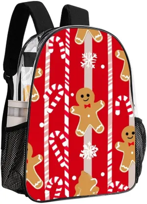 Supdreamc Lightweight Rucksacks for Camping Picnic Cycling - Large Capacity Multipurpose Transparent Carry On Bag, Christmas Red Gingerbread Cookies Candy Canes Travel Hiking & Camping Rucksack