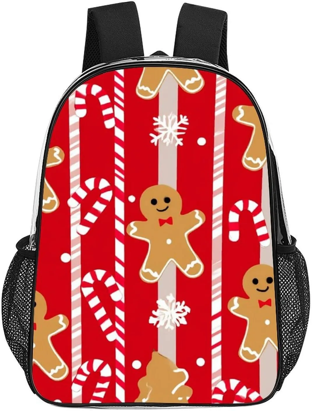 Supdreamc Lightweight Rucksacks for Camping Picnic Cycling - Large Capacity Multipurpose Transparent Carry On Bag, Christmas Red Gingerbread Cookies Candy Canes Travel Hiking & Camping Rucksack