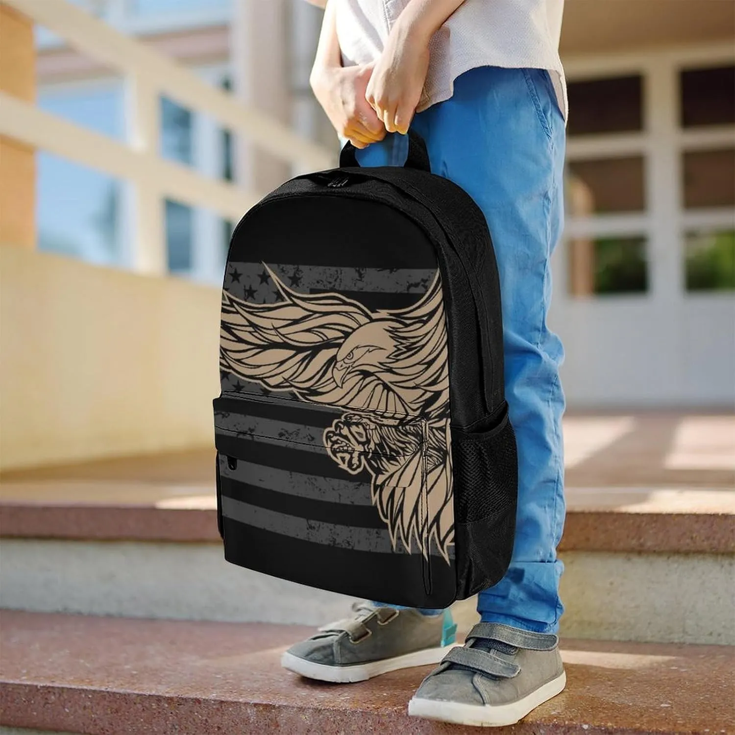 Supdreamc Lightweight Rucksacks for Climbing Outdoors Walking Cycling - Large Capacity Anti-Theft Multipurpose Carry On Bag, American Flag Usa Cool Bald Eagle Pattern Camping Outdoor Backpack