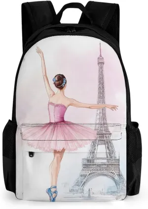 Supdreamc Lightweight Rucksacks for Climbing Outdoors Walking Cycling - Large Capacity Anti-Theft Multipurpose Carry On Bag, Ballet Dancer Ballerina Eiffel Tower Camping Outdoor Backpack