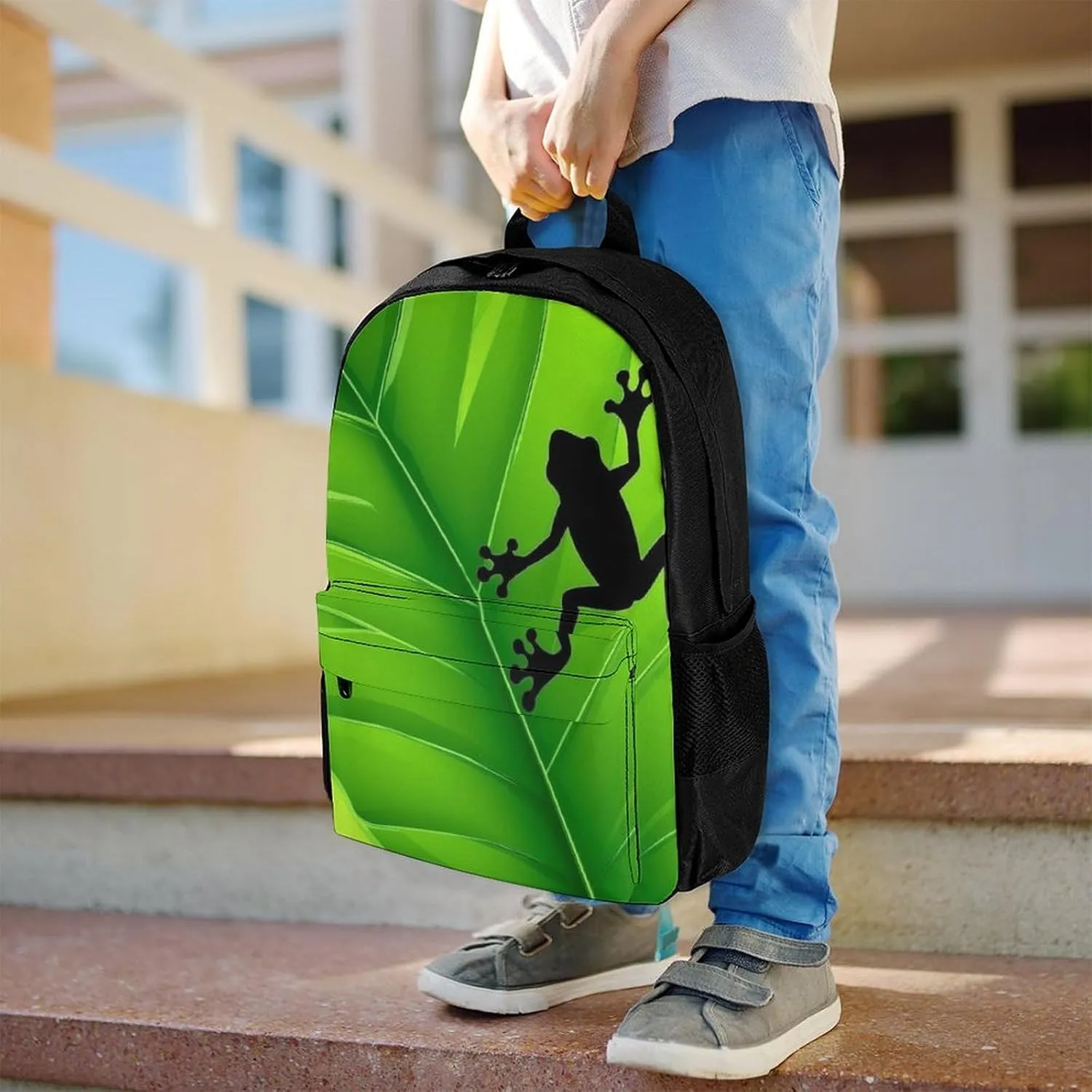 Supdreamc Polyester Daypack for Hiking Work Running - Big Capacity Anti-Theft Multipurpose Shoulder Bag, Green Leaf Frog Travel and Sport Backpack Rucksack