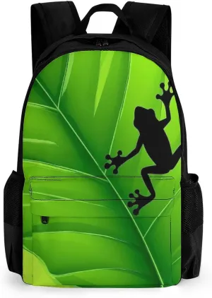 Supdreamc Polyester Daypack for Hiking Work Running - Big Capacity Anti-Theft Multipurpose Shoulder Bag, Green Leaf Frog Travel and Sport Backpack Rucksack