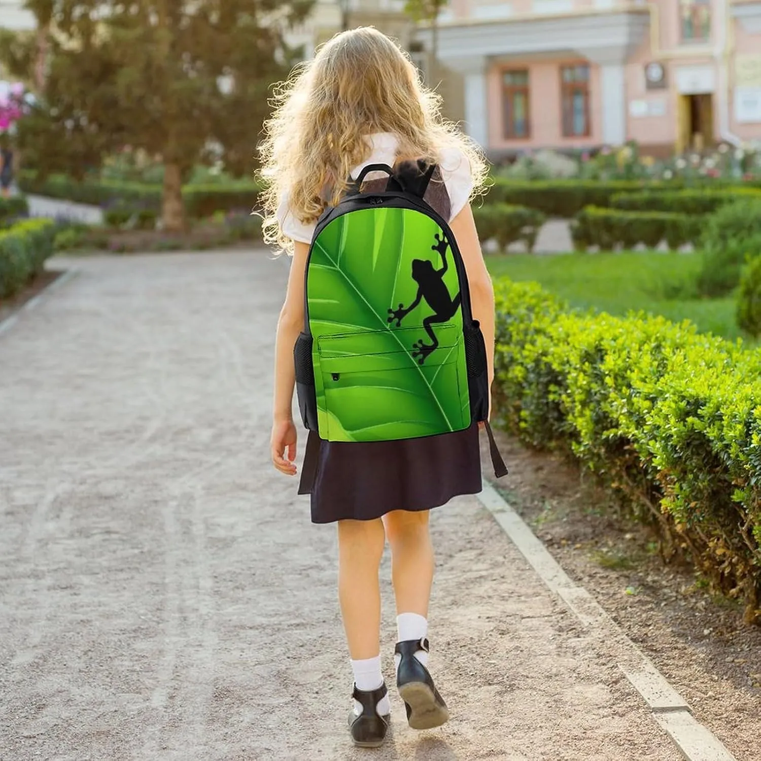 Supdreamc Polyester Daypack for Hiking Work Running - Big Capacity Anti-Theft Multipurpose Shoulder Bag, Green Leaf Frog Travel and Sport Backpack Rucksack