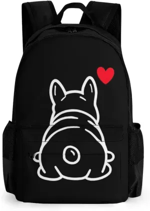 Supdreamc Women Men Polyester Funny French Bulldog Puppy Dog Casual Daypack Large Capacity Bookbag With Side Pockets for Sports Picnic Walking Cycling