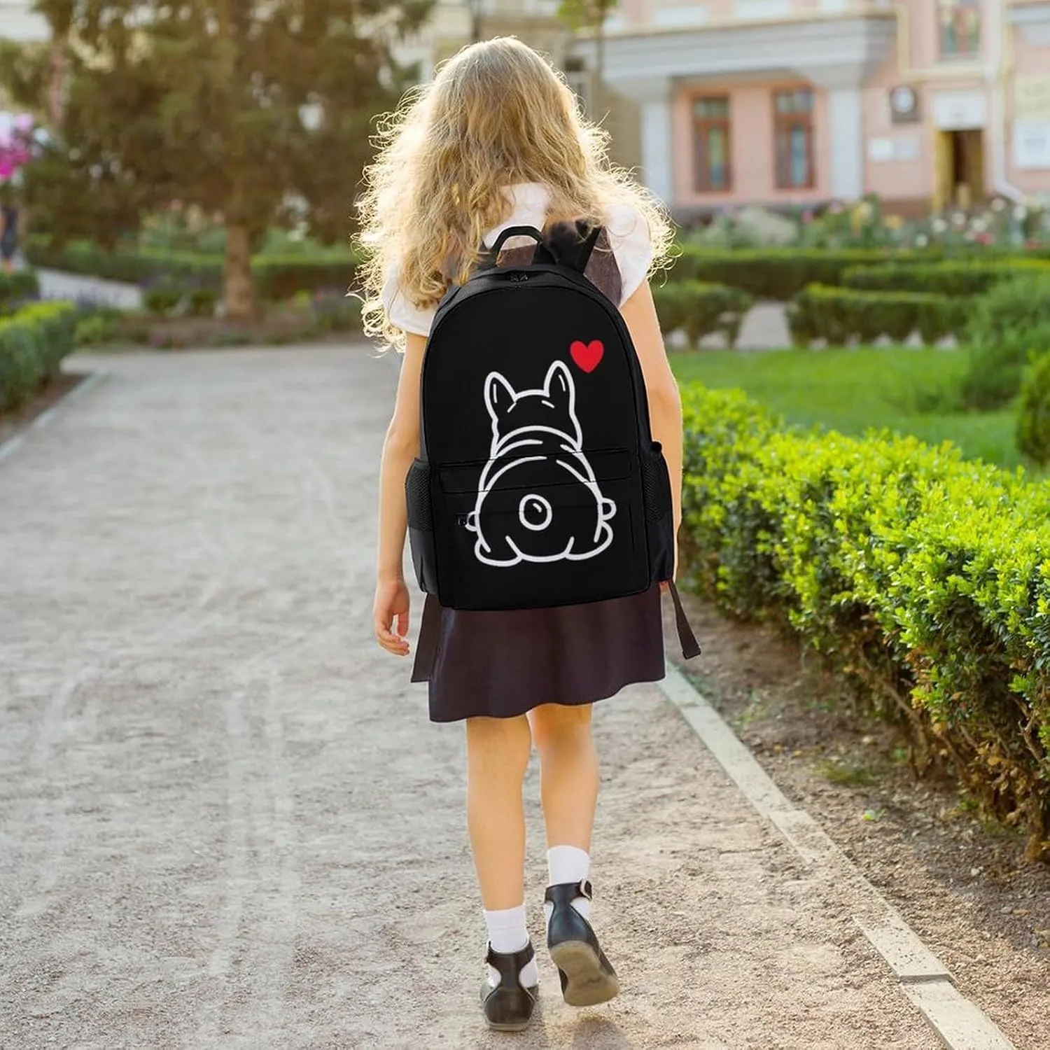 Supdreamc Women Men Polyester Funny French Bulldog Puppy Dog Casual Daypack Large Capacity Bookbag With Side Pockets for Sports Picnic Walking Cycling