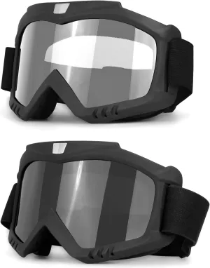 SurpassMe Motorcycle Riding Goggles, Clear/Smoke Lens with UV Protection, Compatible Helmet Fit Glasses for Men/Women