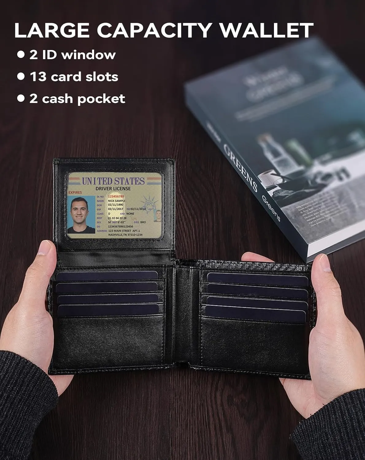 Swallowmall Leather Wallet for Mens Genuine Leather RFID Blocking Bifold Wallets with 2 ID Windows 13 Card Slots