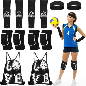 Syhood 8 Pcs Volleyball Knee Pads Arm Sleeves Sweat Band and Drawstring Bag Volleyball Accessories High Protection Gear for Women Teen Girls Youth