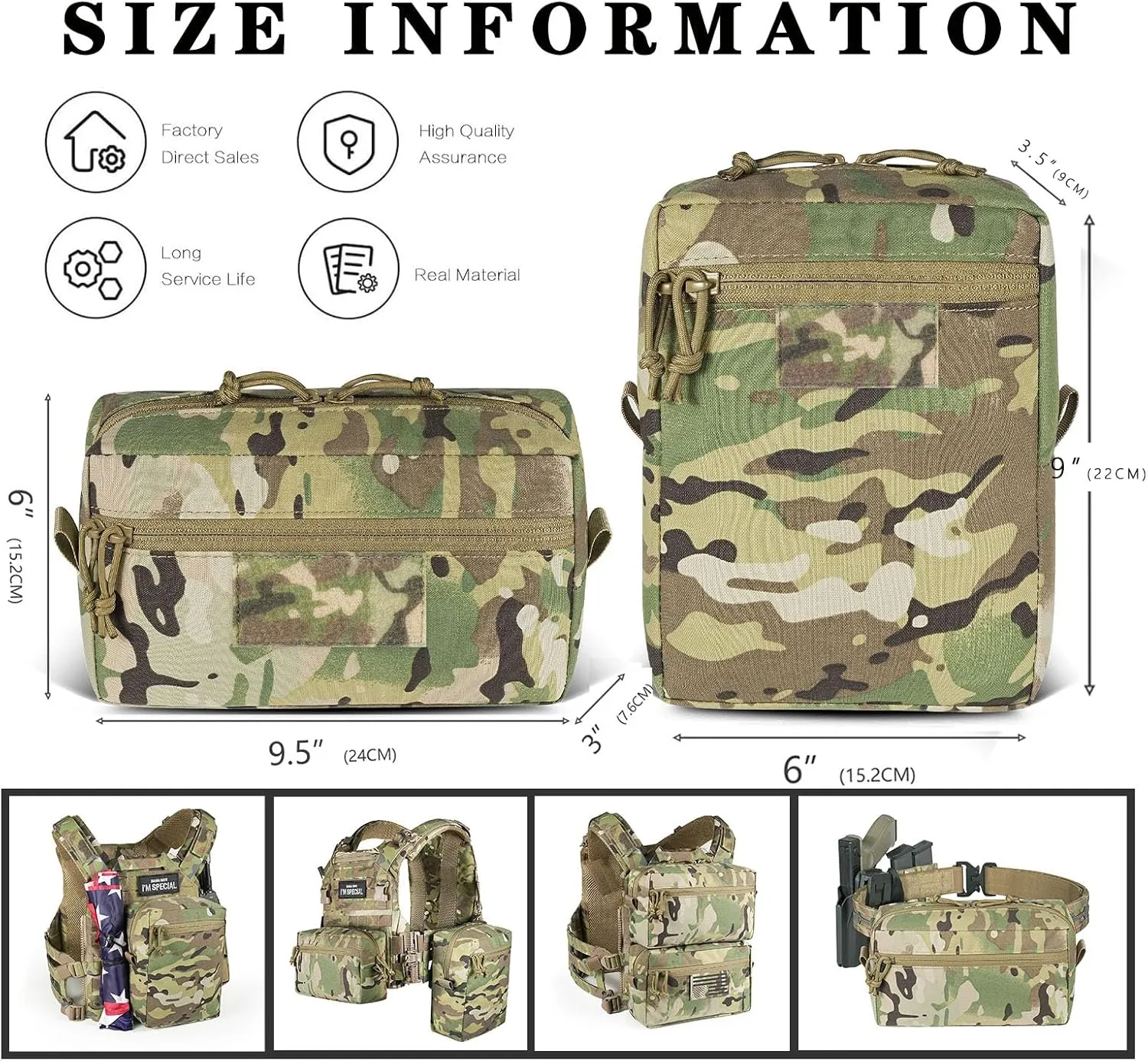 Tactical GP Wide/Tall Pouch,Molle General Purpose Pouches,Structured Horizontal/Vertical Utility Expanded Storage Bag