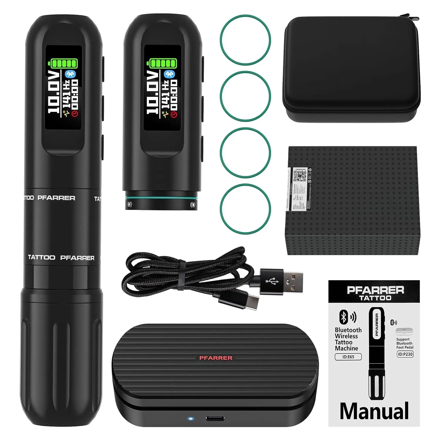 Tattoo Gun Kit Wireless Tattoo Pen Machine with 2 Tattoo Batteries, 20 Tattoo Cartridge Needles,10 Tattoo Ink Color Set, Complete Tattoo Accessories EKP650-7